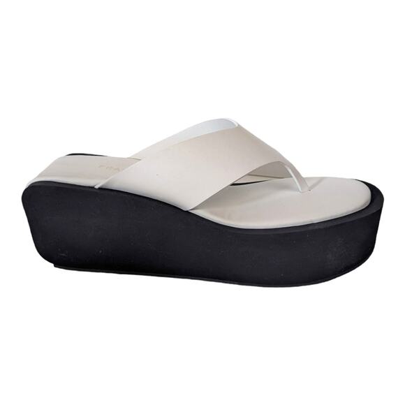 Frame Le Ocean Thong Platform Y2K Vibe White Black Leather Size 40.5 US 9.5 - Picture 1 of 13